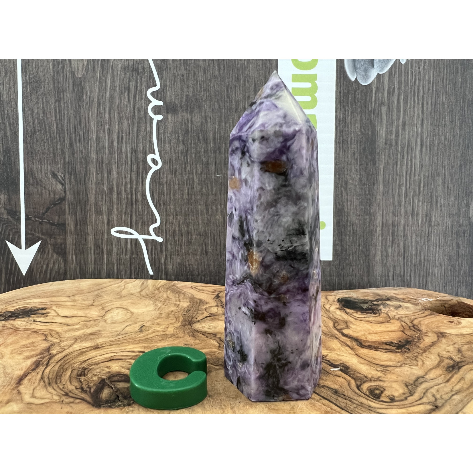 charoite tower purple mineral, stone from Russia, it soothes and chases away anxieties that are sources of daily stress