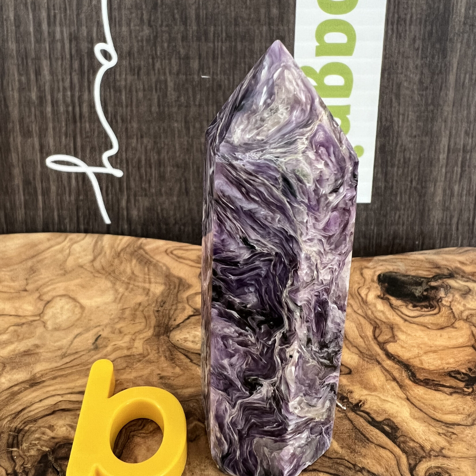 charoite tower purple mineral, stone from Russia, it soothes and chases away anxieties that are sources of daily stress