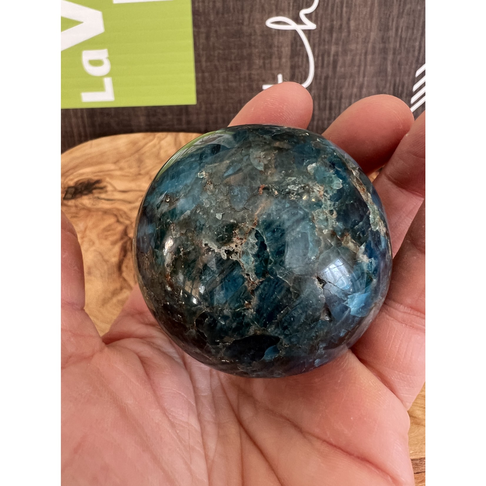 stunning apatite sphere, used to facilitate communication and self-expression