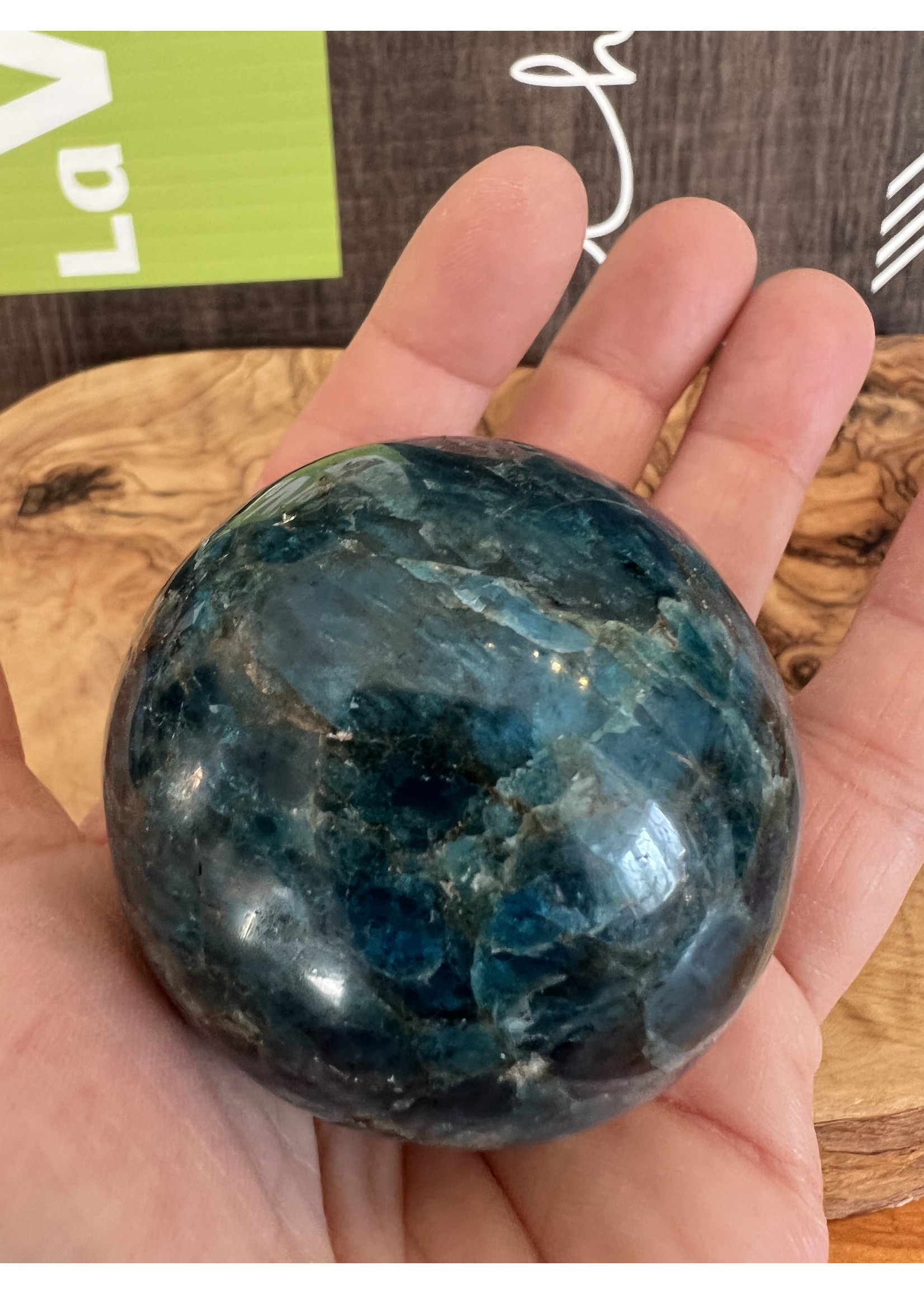 stunning apatite sphere, used to facilitate communication and self-expression