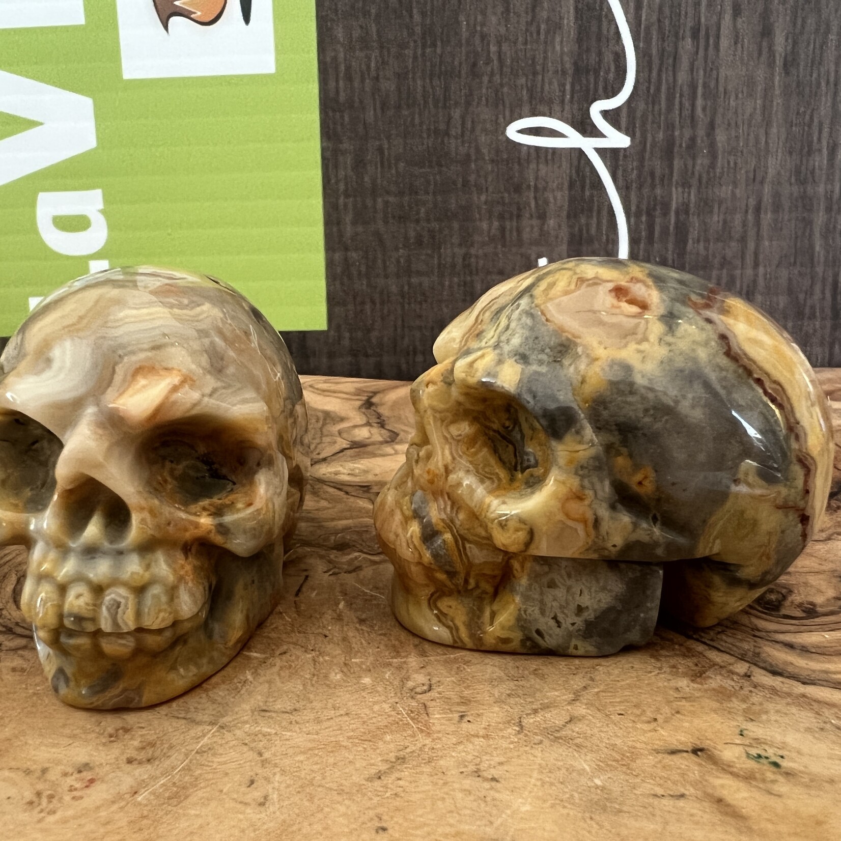 crazy lace agate skull, commonly referred to as the "stone of laughter" or "happy lace"
