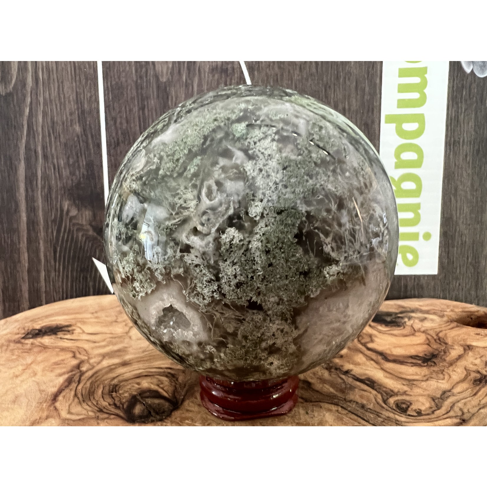 magnificent moss agate sphere extra large,  facilitates the development of romantic and sexual life