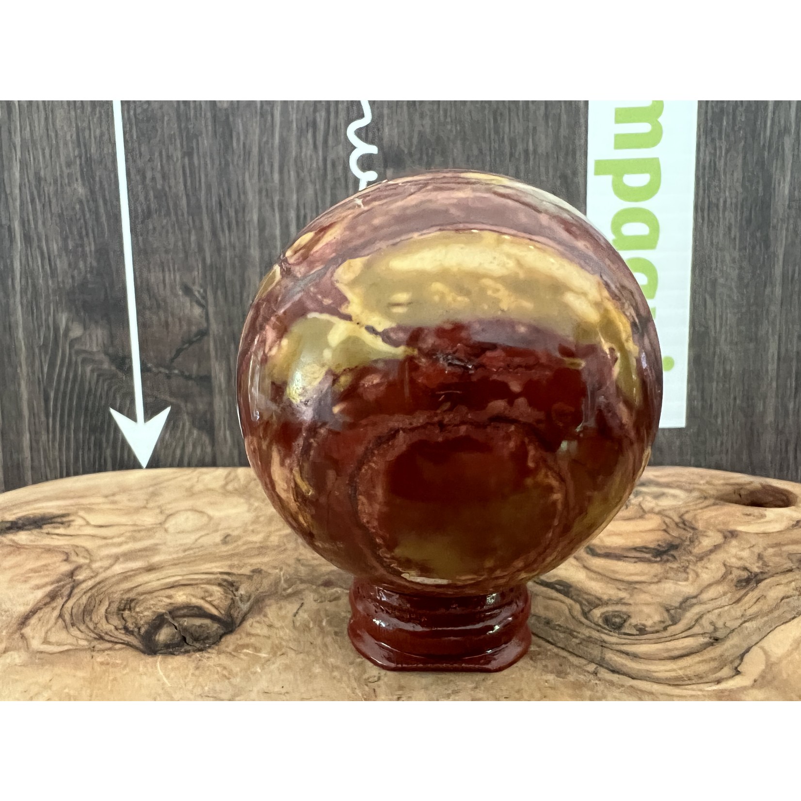 deep red sphere mokaite medium, mochaite jasper crystal ball, has a positive impact on the digestive system, kidneys and liver