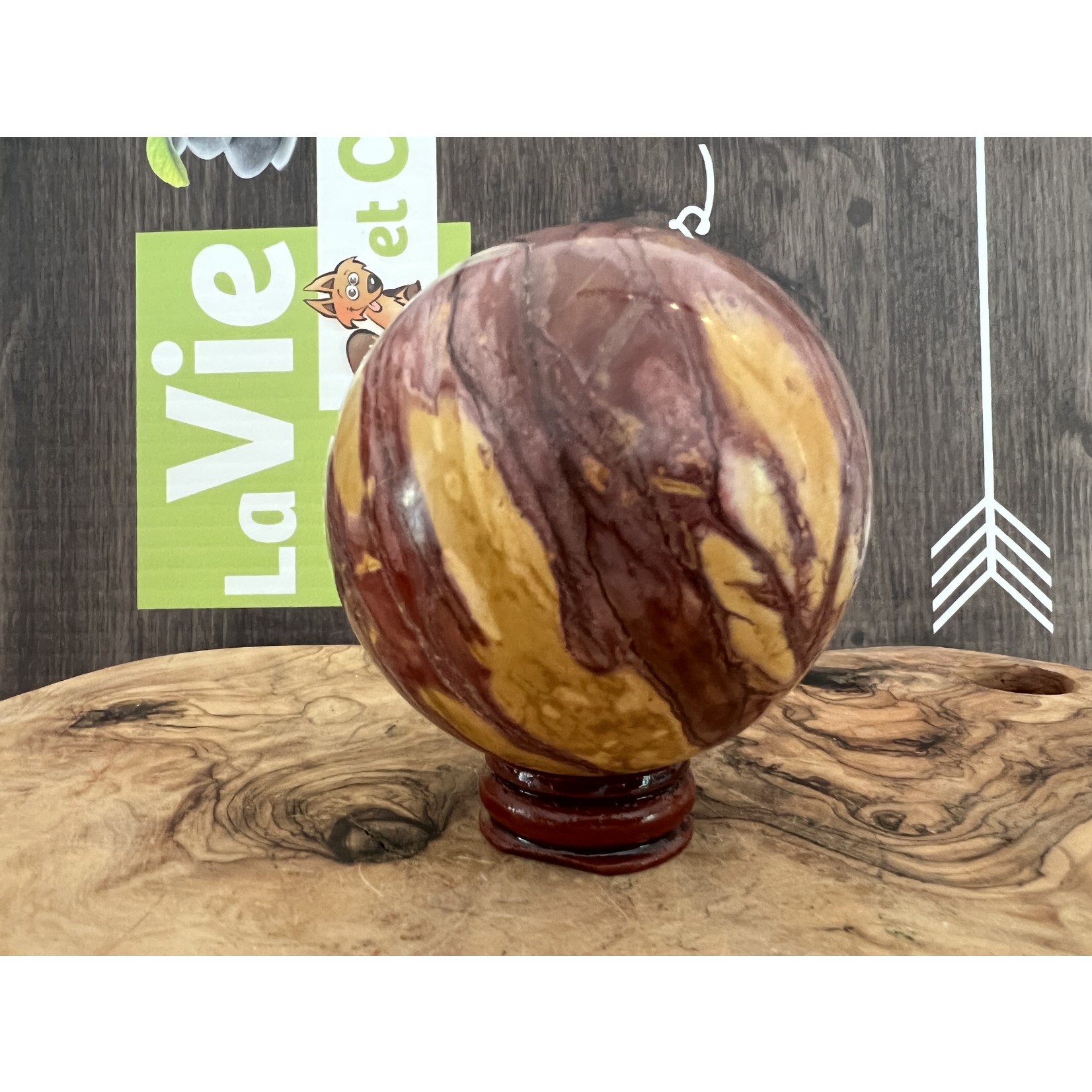 pale yellow red sphere mookaite large, mookaite jasper crystal ball, has a positive impact on the digestive system, kidneys and liver