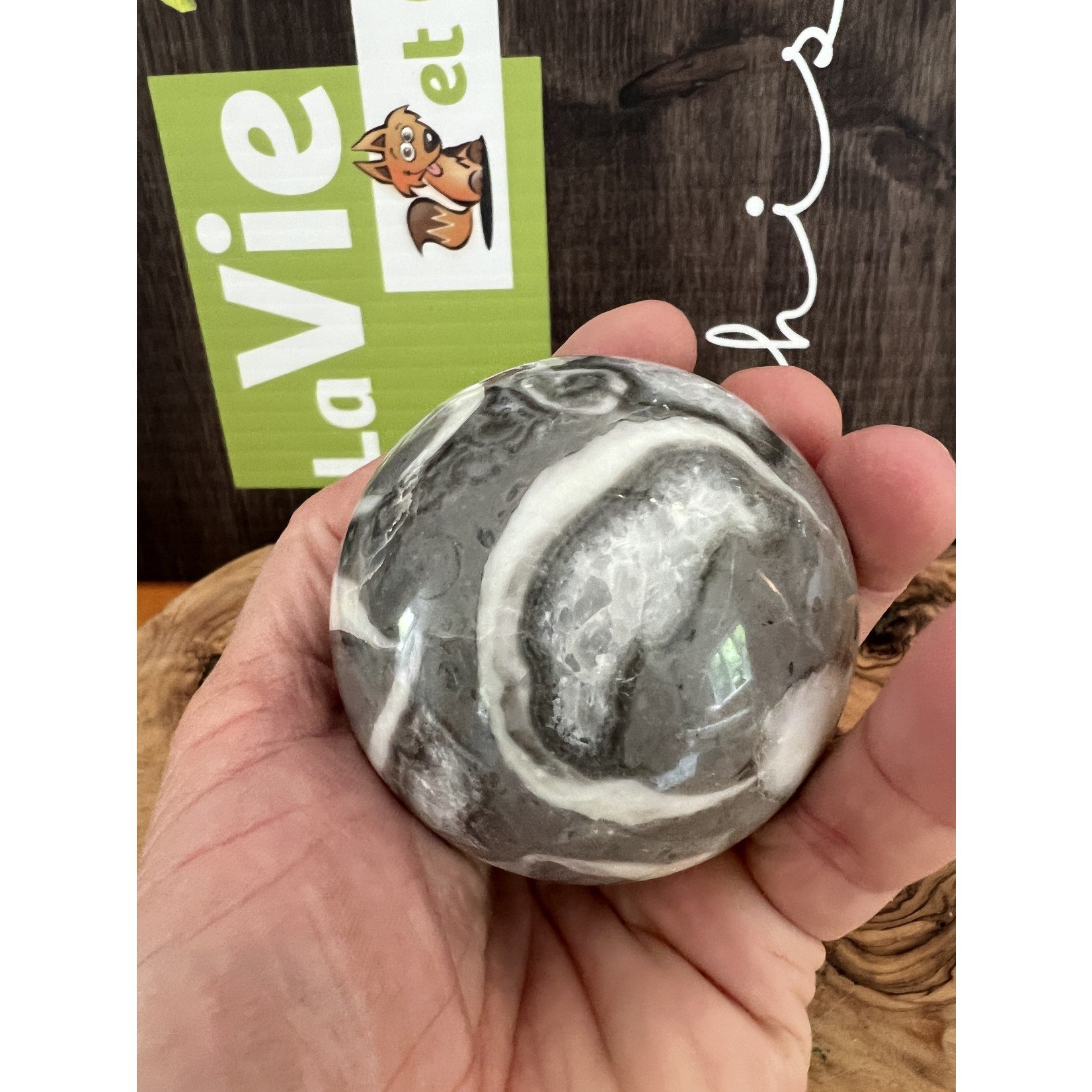 surprising thousand eye jasper sphere, shell jasper sphere, is often used for protection and grounding