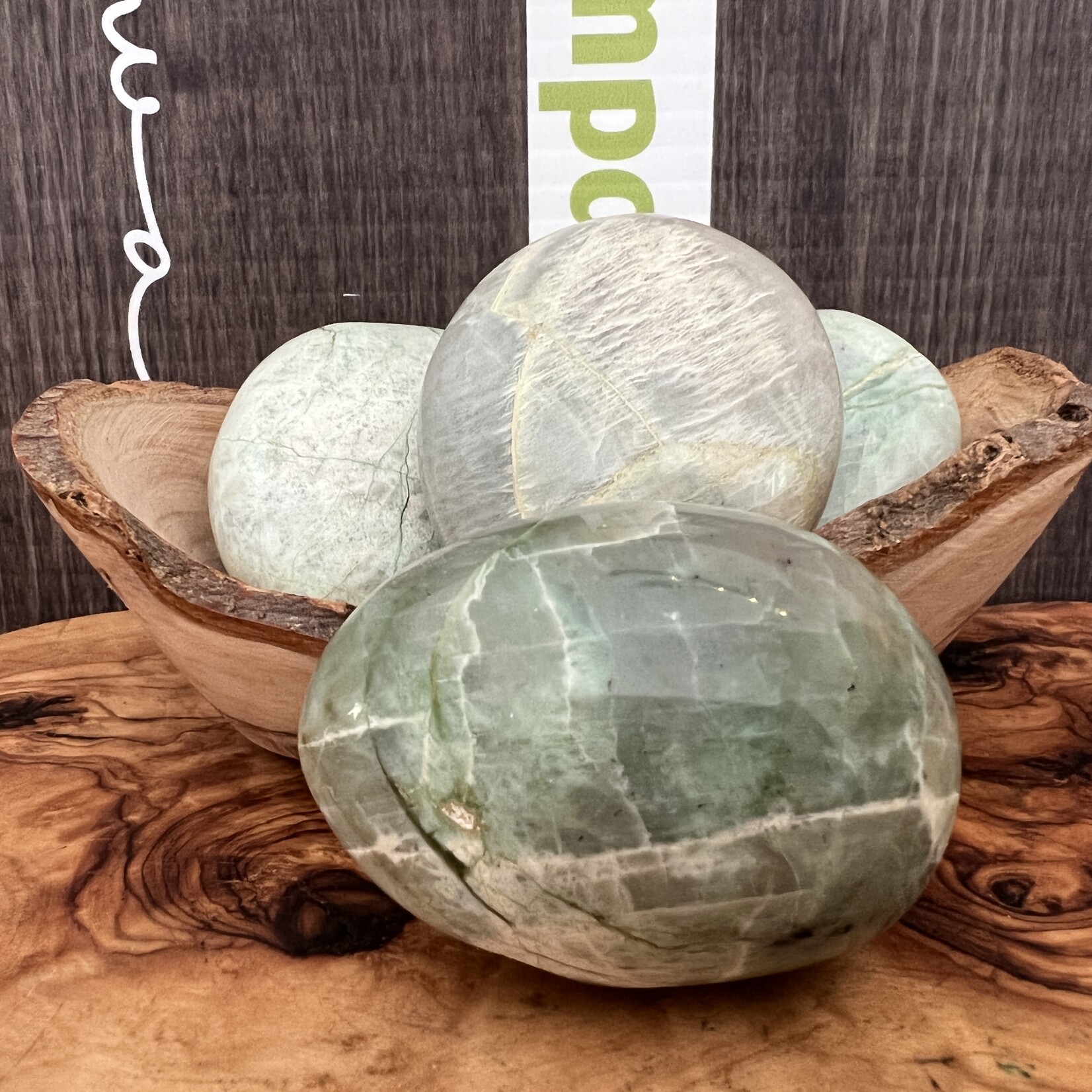 Polished Garnierite Palm Stone - Medium Green Moonstone, Spiritual Connection & Emotional Balance