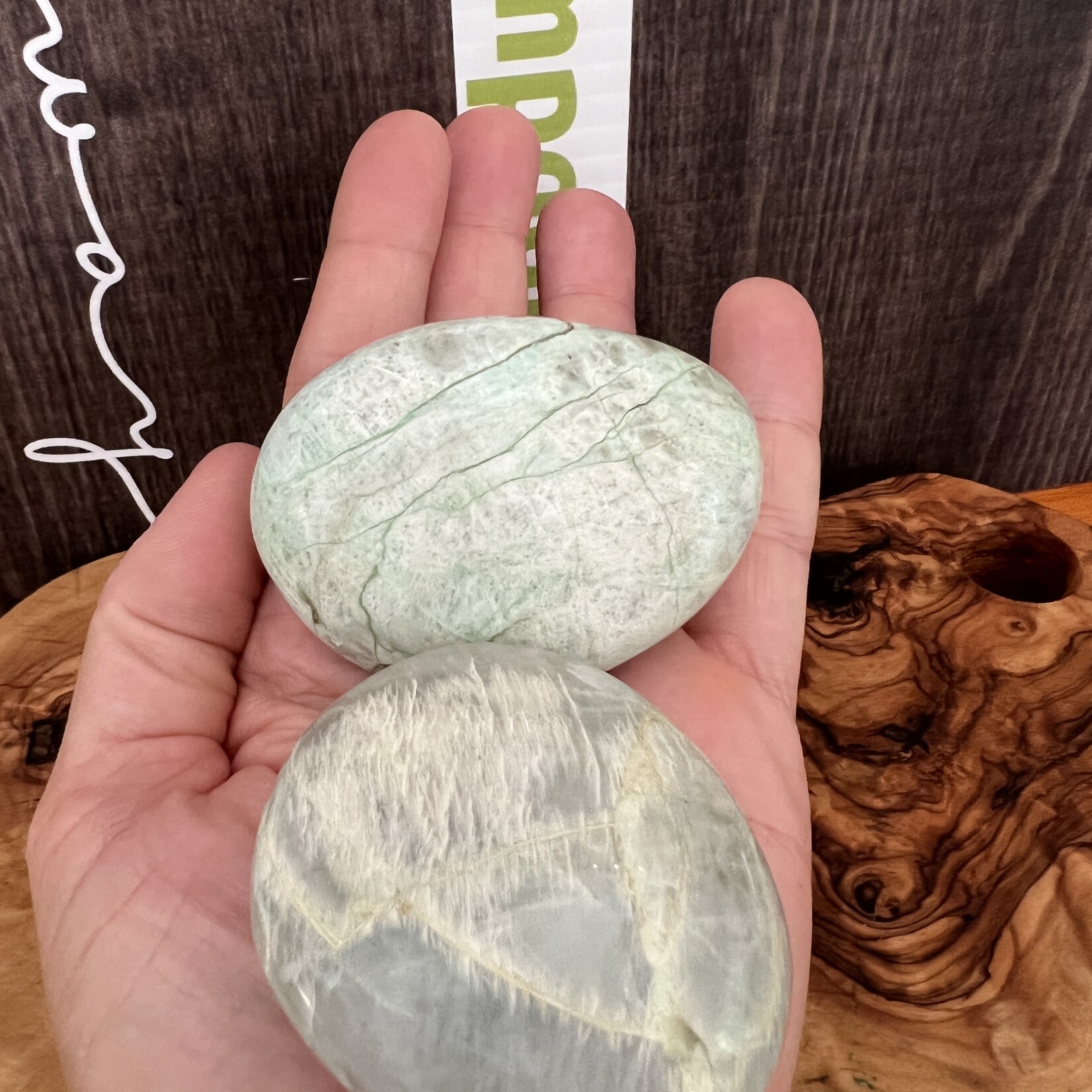 Polished Garnierite Palm Stone - Medium Green Moonstone, Spiritual Connection & Emotional Balance