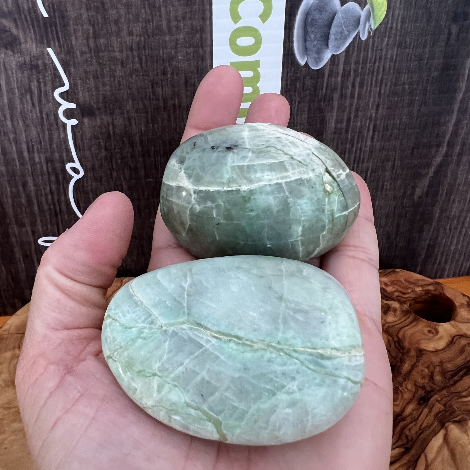 Polished Garnierite Palm Stone - Medium Green Moonstone, Spiritual Connection & Emotional Balance