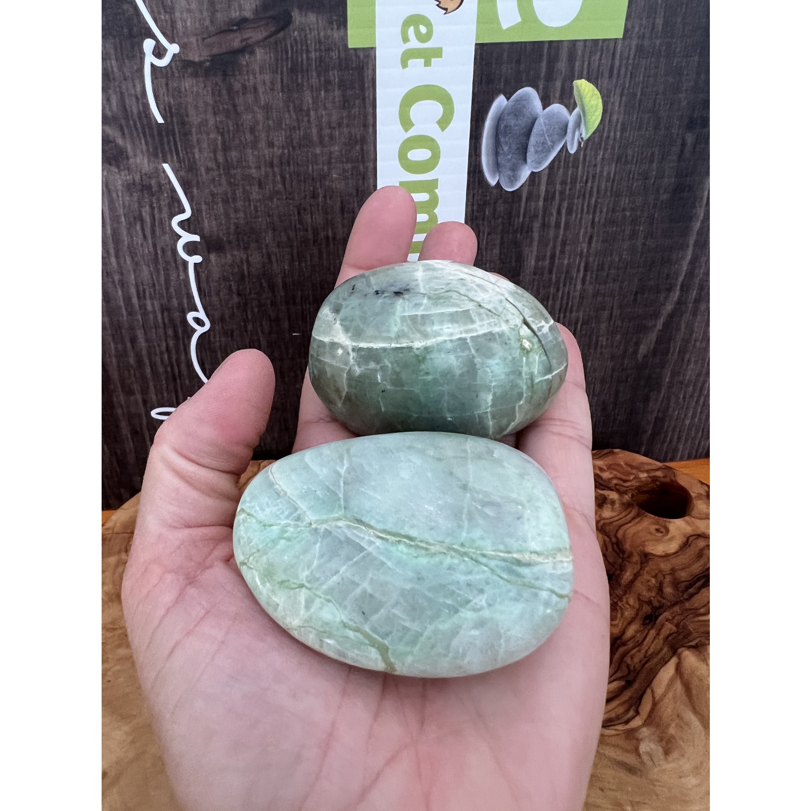 garnierite palm stone, green moonstone worry stone, polished garnierite stone, increases our vibratory frequency