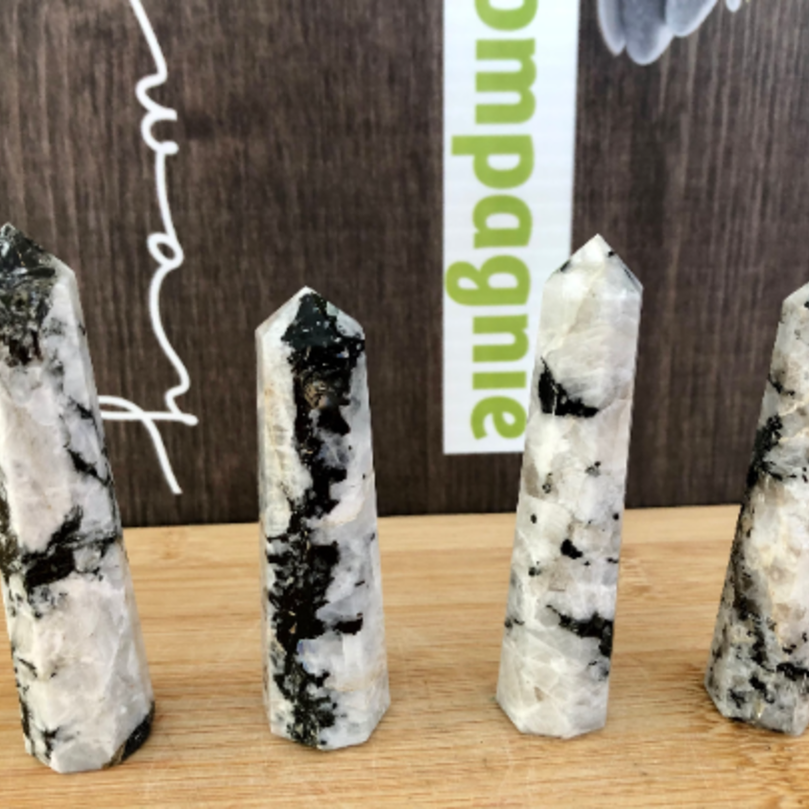 rainbow moonstone obelisk, frequently used to improve intuition, it is said to be able to make wishes come true