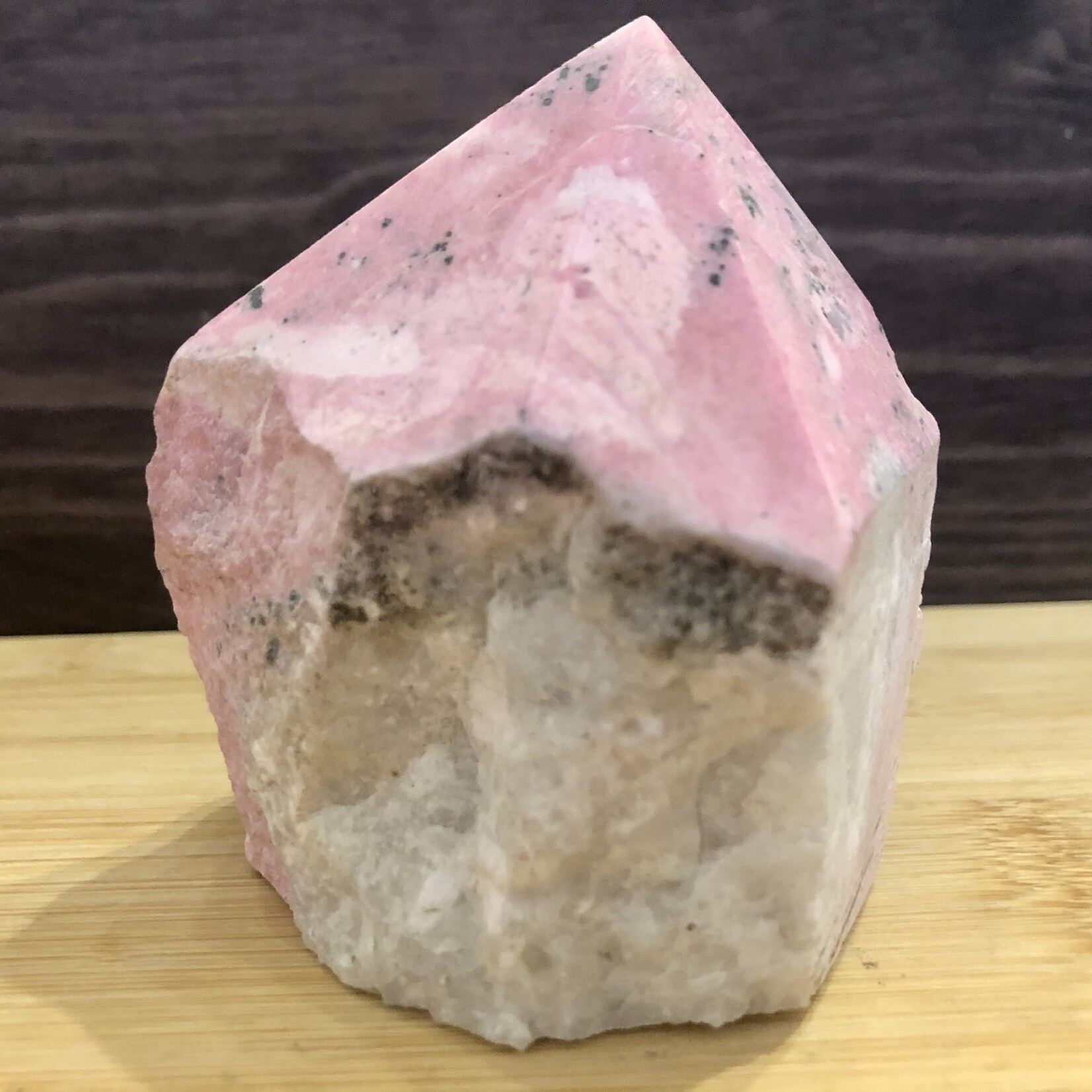 Elegant Pink Rhodonite Pyramid – Rough Base with Polished Top for Emotional Healing & Balance