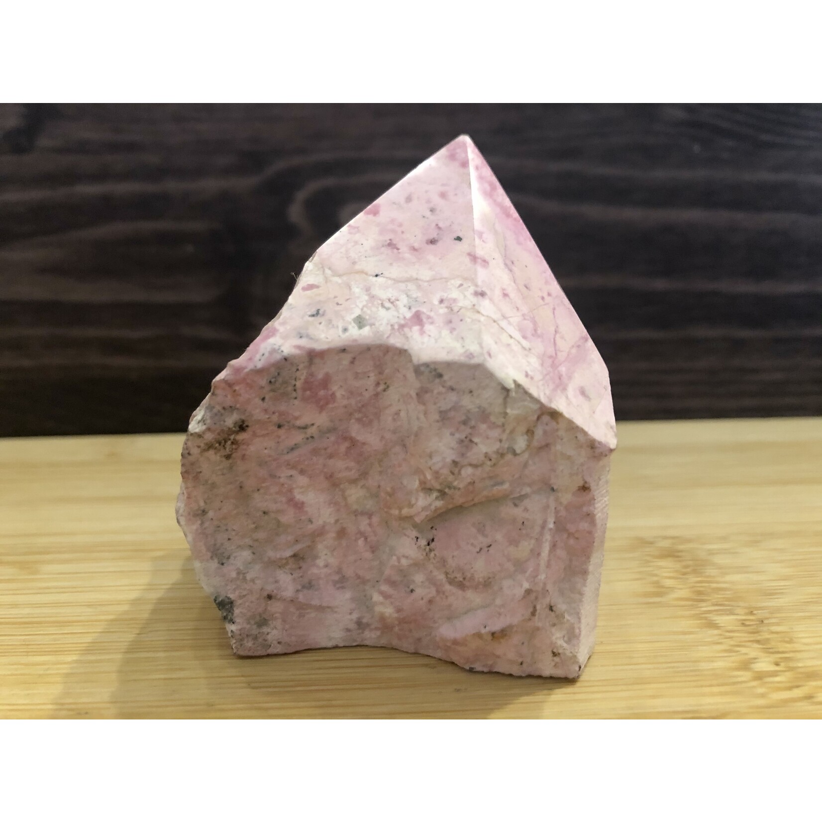 Elegant Pink Rhodonite Pyramid – Rough Base with Polished Top for Emotional Healing & Balance
