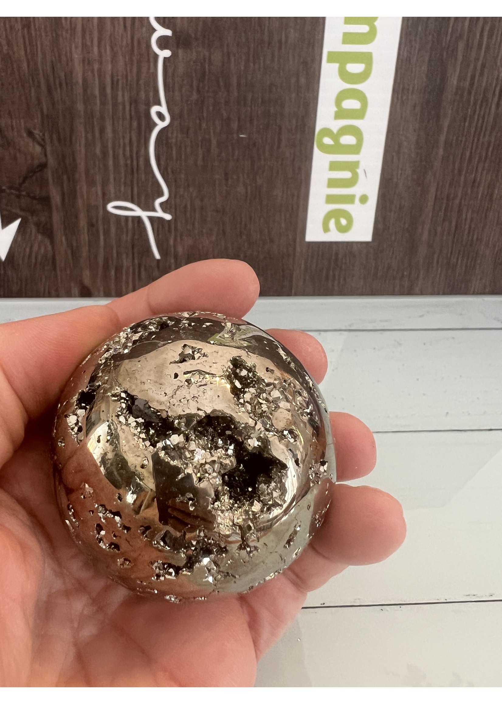 large cracked sparkling pyrite sphere, build confidence and improve our faith in life