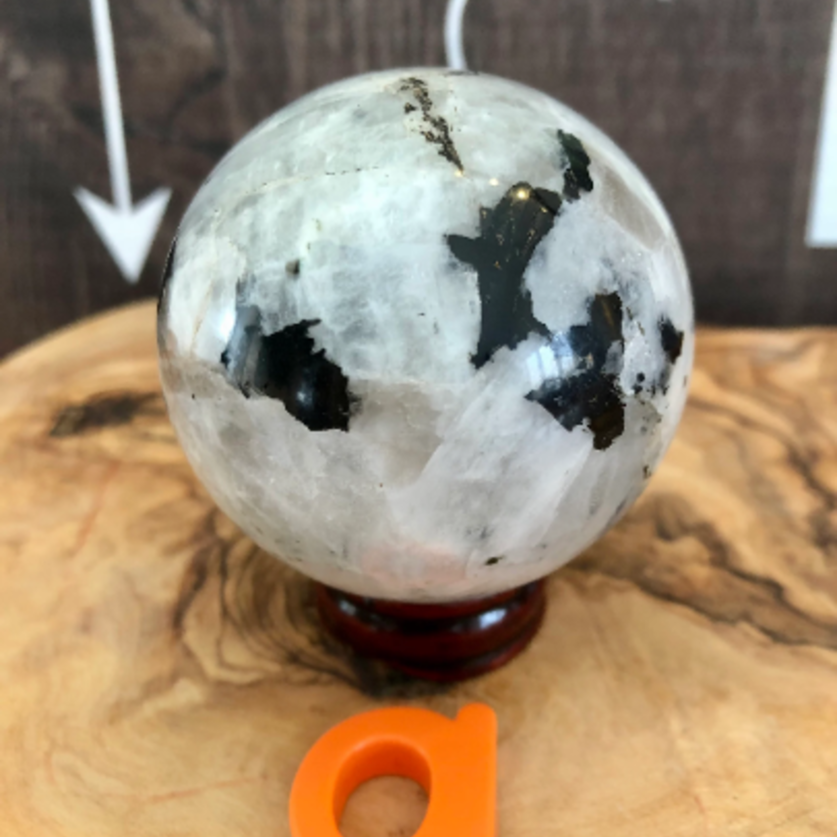 sparkling rainbow moonstone sphere, moonstone crystal, natural rainbow moonstone, has a gentle, calming energy
