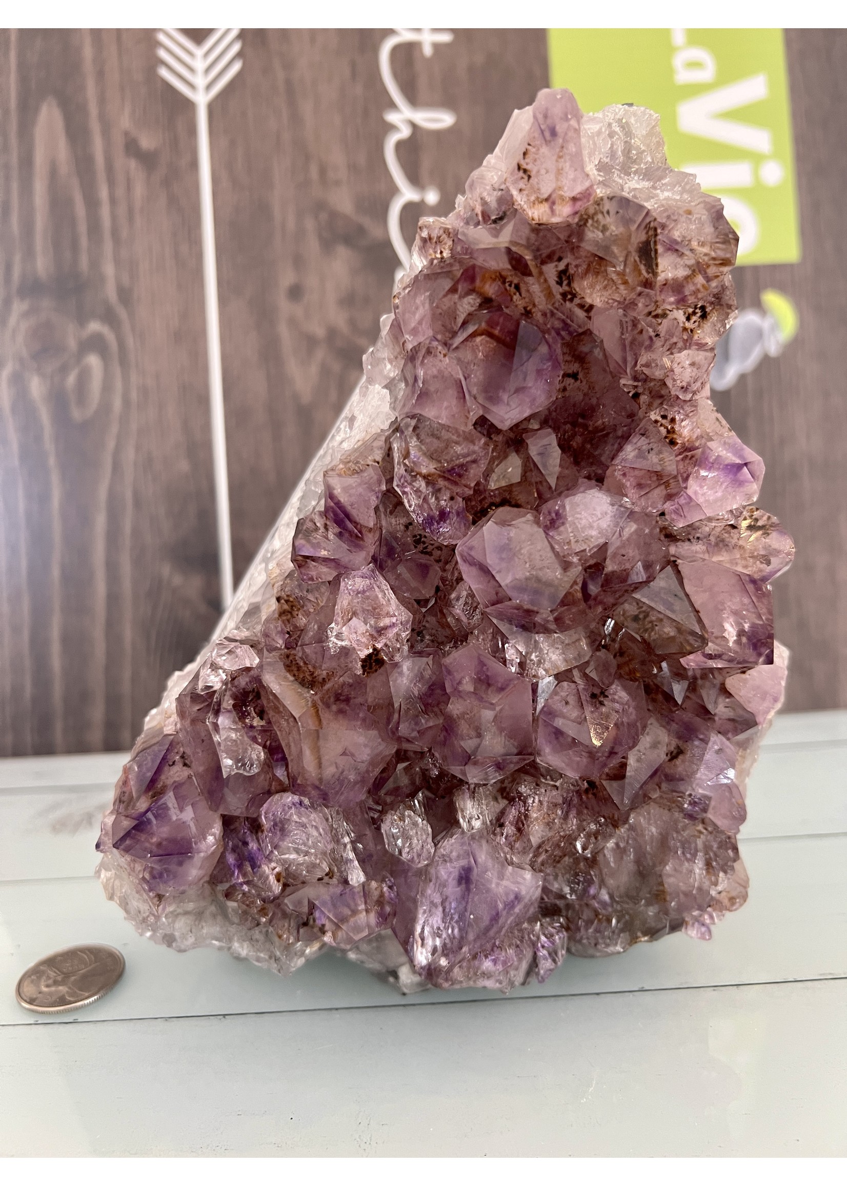 huge amethyst cluster with super seven stone, rough amethyst, amethyst is the stone of wisdom and humility