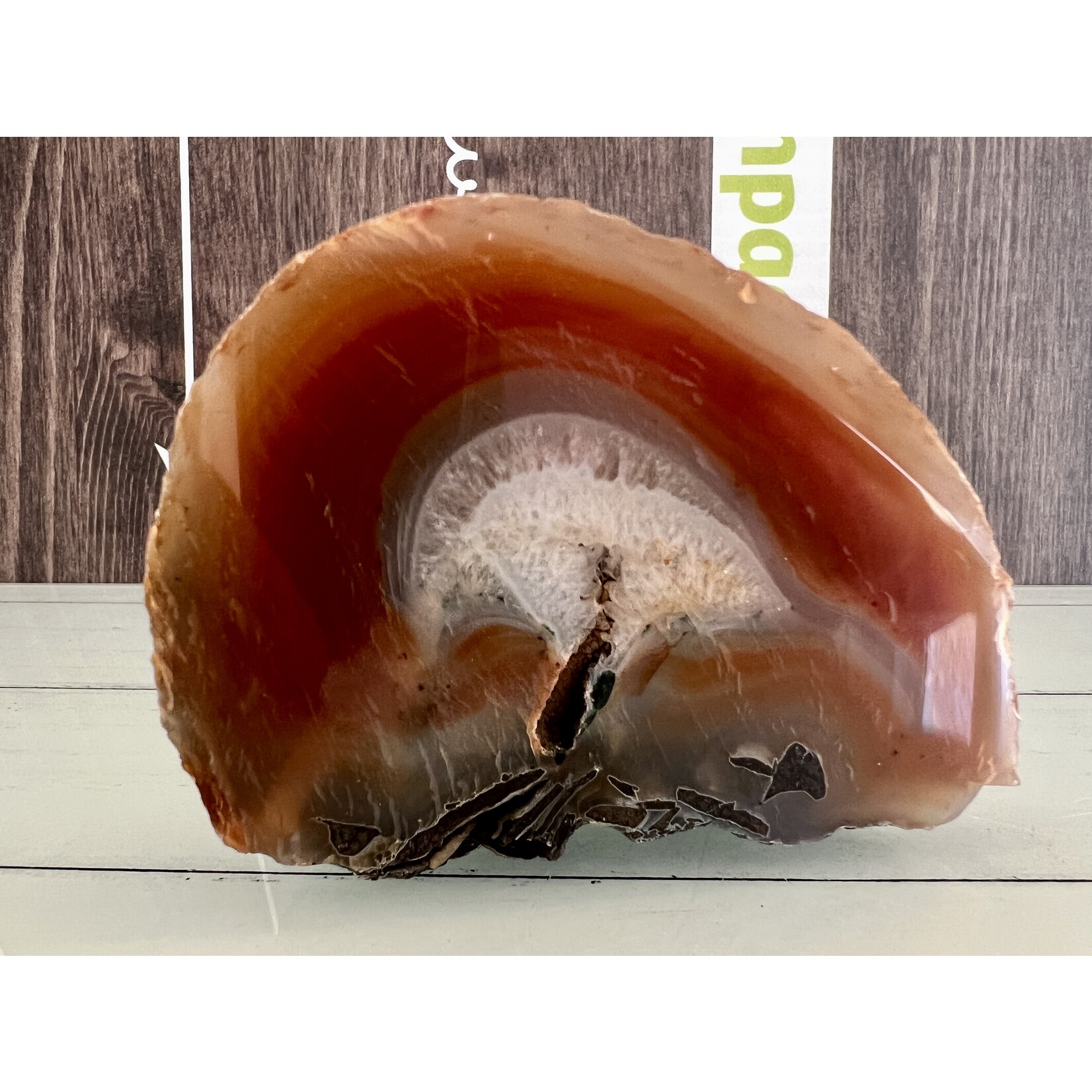 Agate naturelle en tranche – L'équilibre terrestre rencontre le calme de l'eau dans une harmonie visuelle