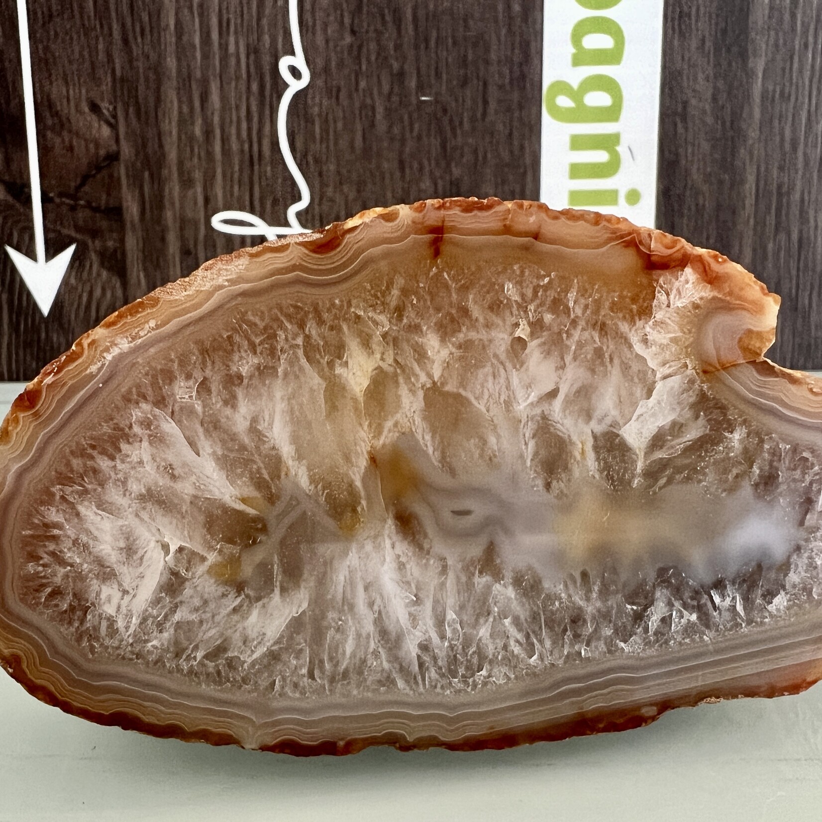 Agate naturelle en tranche – L'équilibre terrestre rencontre le calme de l'eau dans une harmonie visuelle