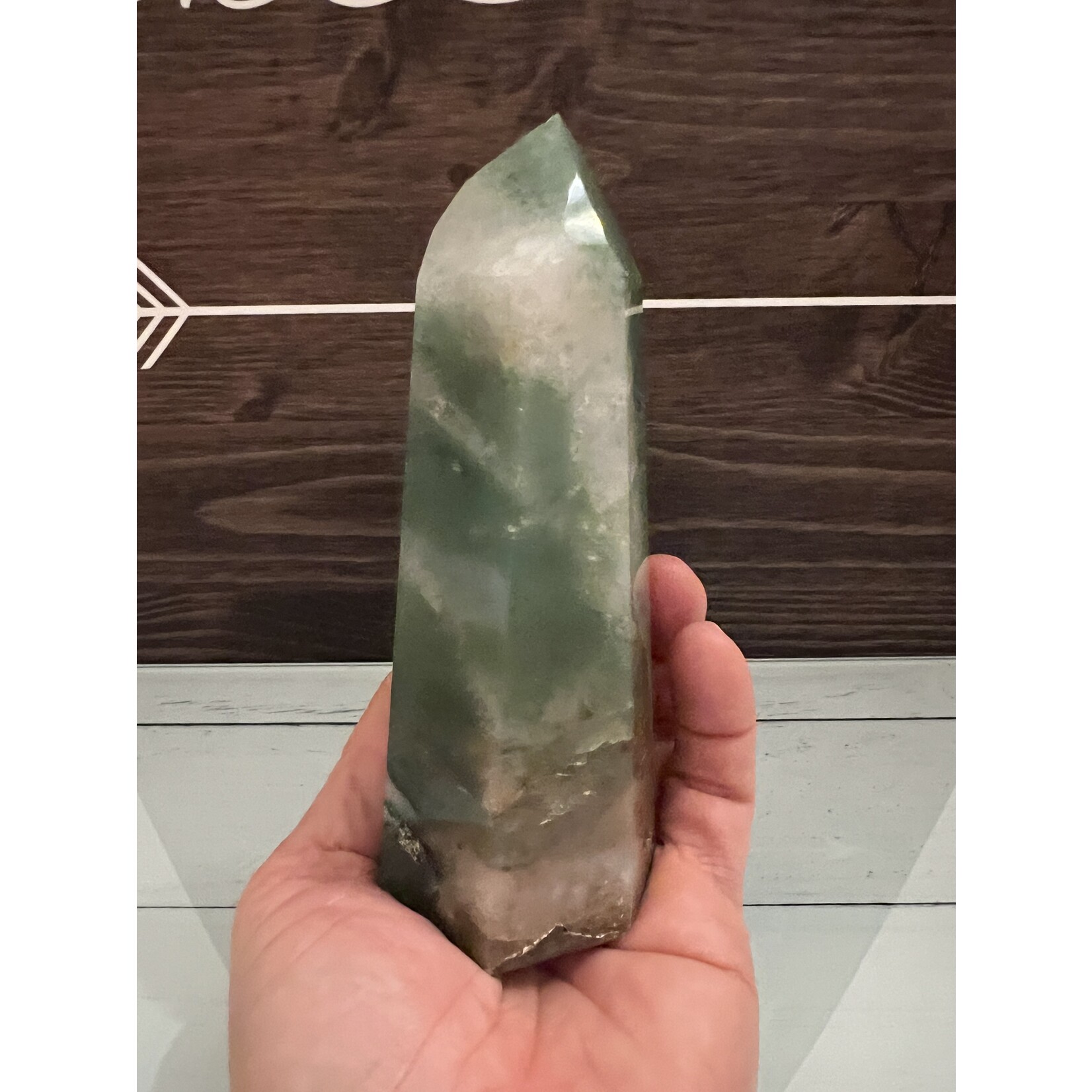 Exceptional Large Green Aventurine Point with Quartz: Amplify Masculine Energies While Harmonizing Mind and Heart