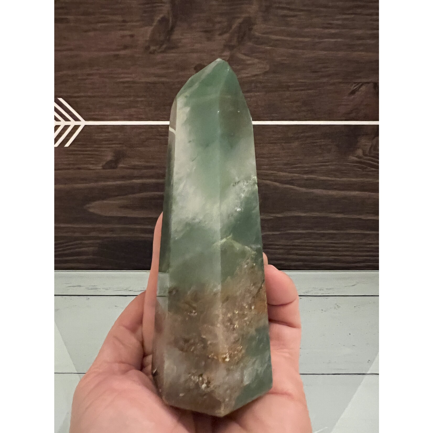 Exceptional Large Green Aventurine Point with Quartz: Amplify Masculine Energies While Harmonizing Mind and Heart