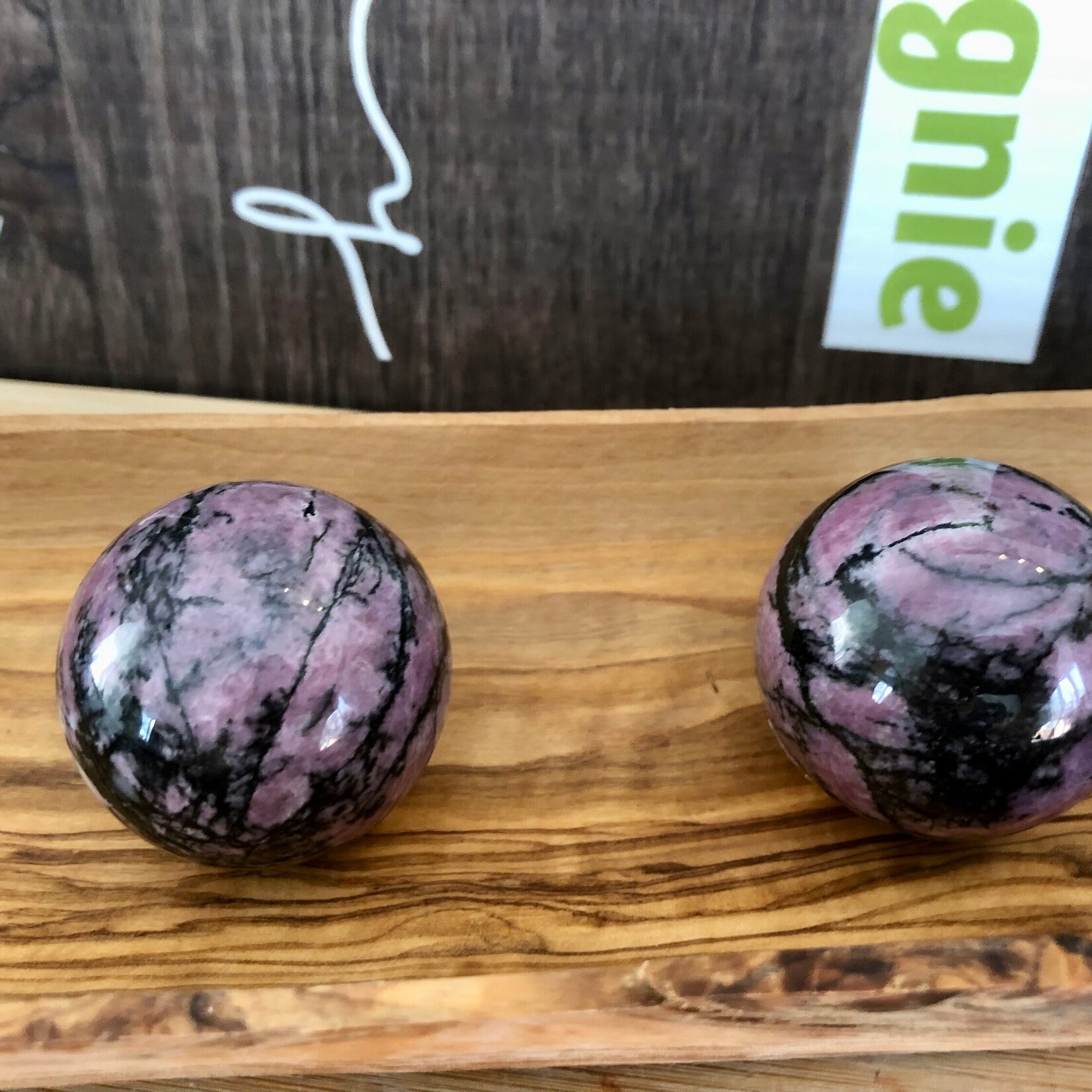 Black and Pink Rhodonite Sphere – Emotional Balance and Healing