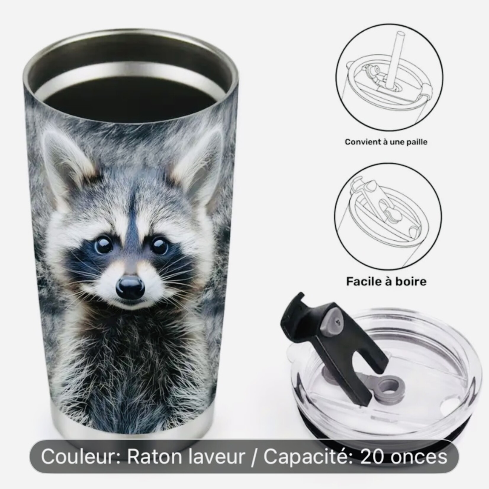 Insulated Raccoon Tumbler – Stainless Steel (20 oz)