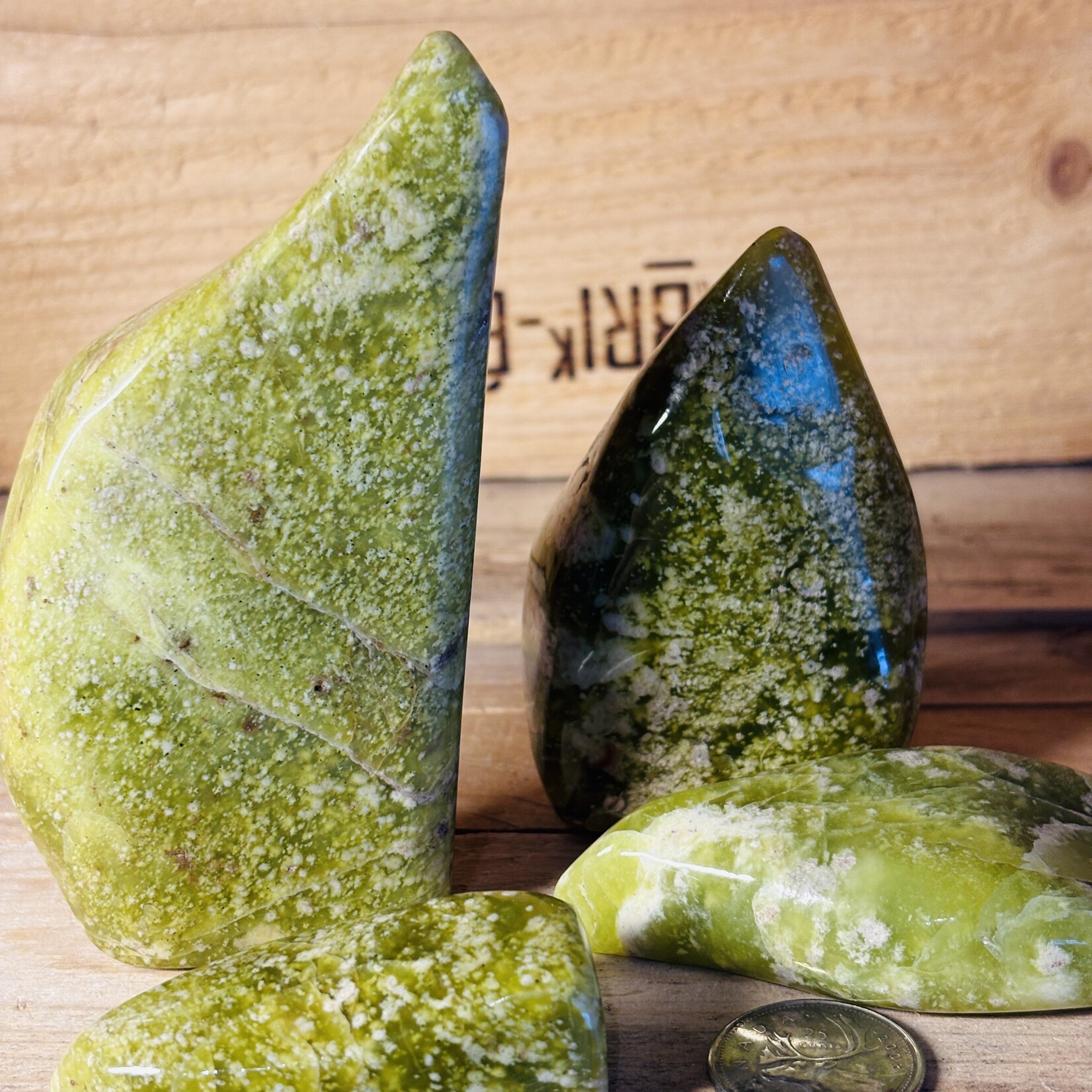 green serpentine stone  free form, natural brazilian serpentine with pyrite, crystal point, stone against migraine