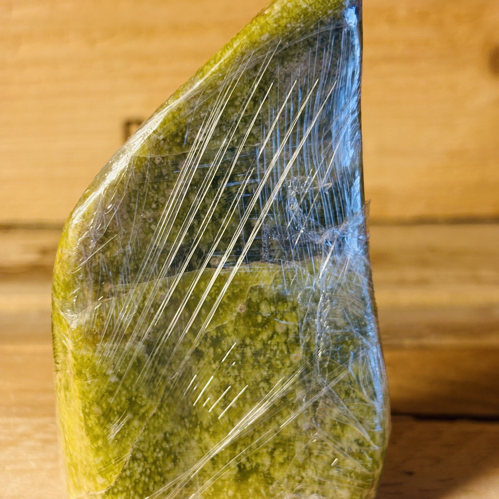 green serpentine stone  free form, natural brazilian serpentine with pyrite, crystal point, stone against migraine