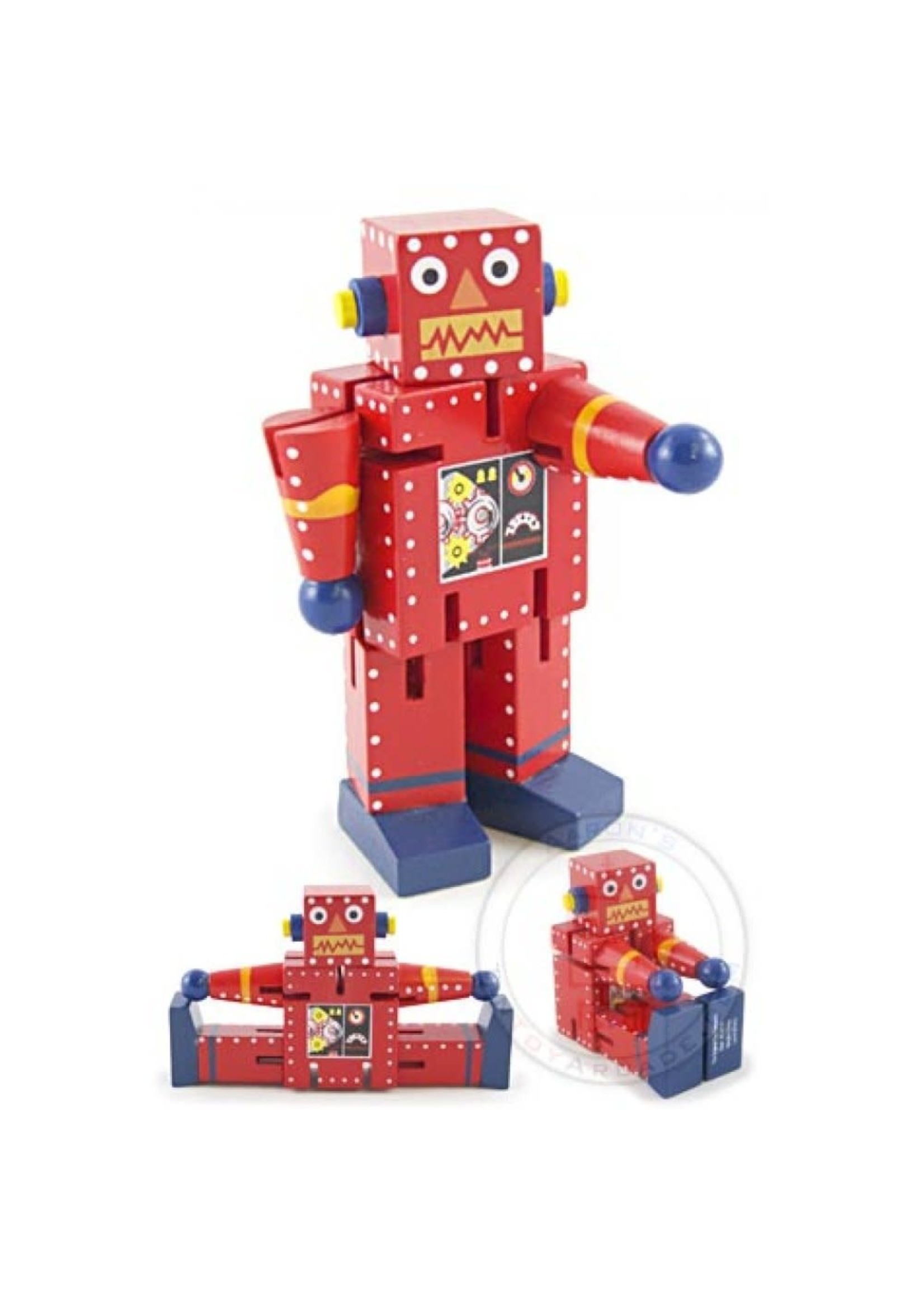 The Original Toy Company Wooden Red Poseable Robot