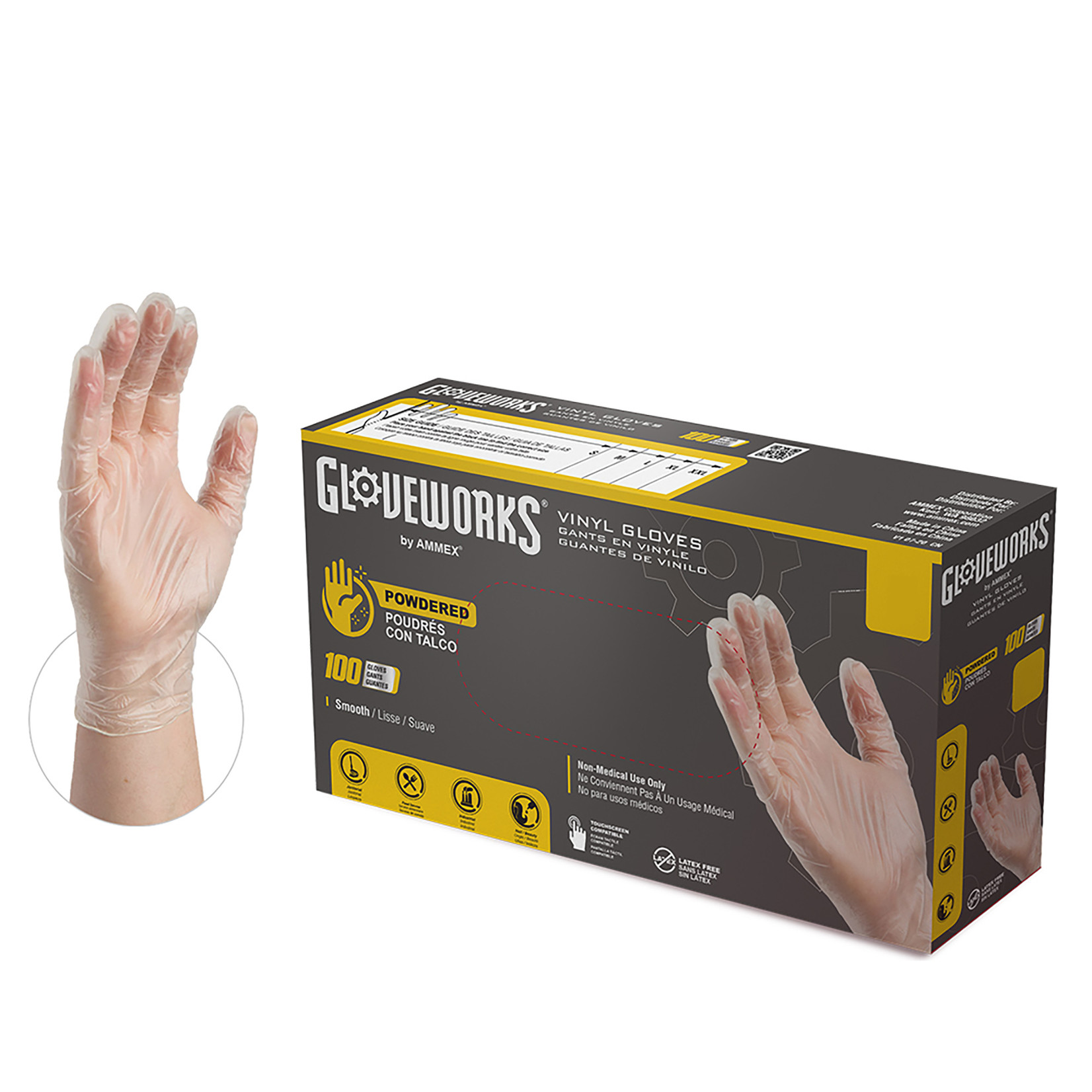 Clear Vinyl Industrial Powdered Disposable Gloves (Box of 100) - SMALL