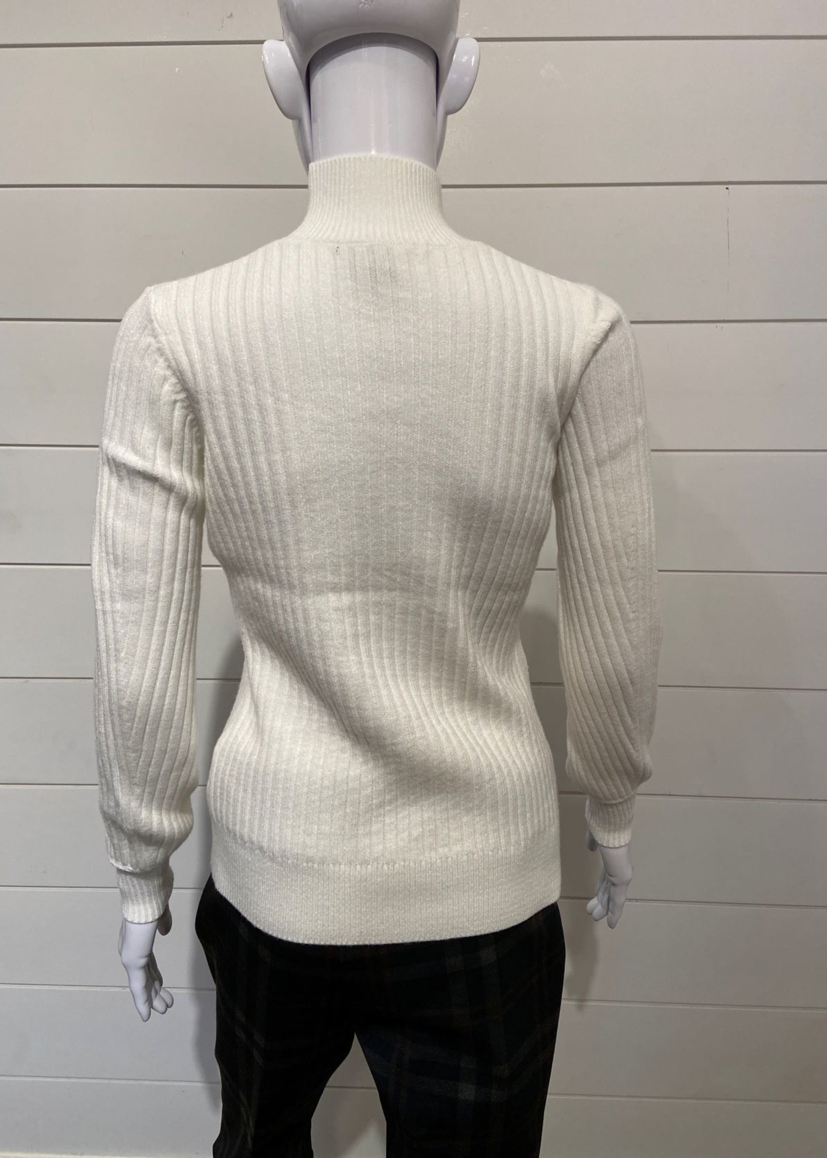 Kellyn Pullover Mock-Neck Sweater w/ Puff Sleeves
