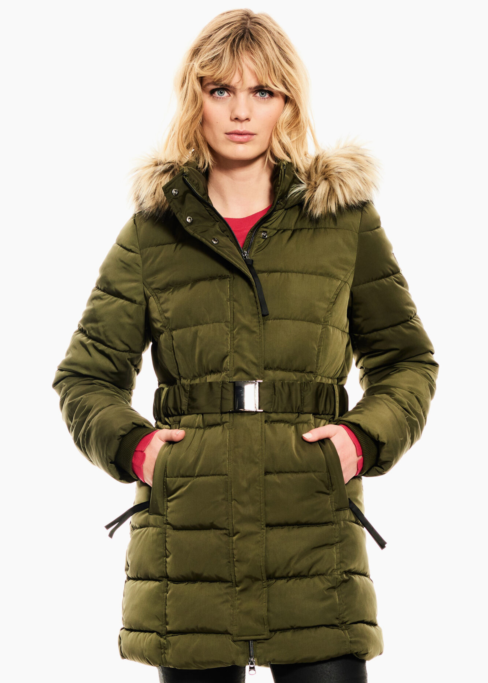 Garcia Mid Length Quilted Coat with Hood