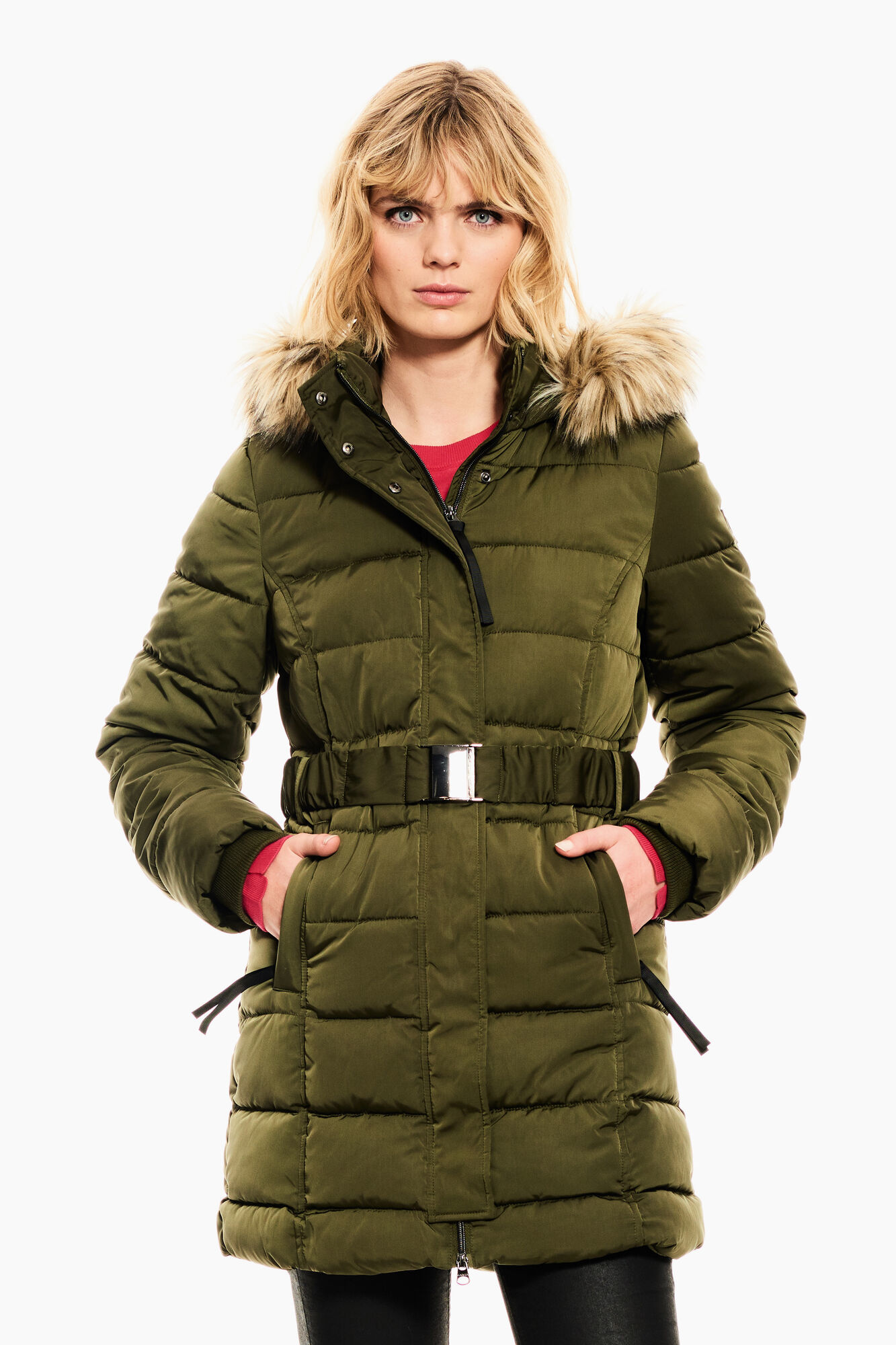 Mid Length Quilted Coat with Hood-2