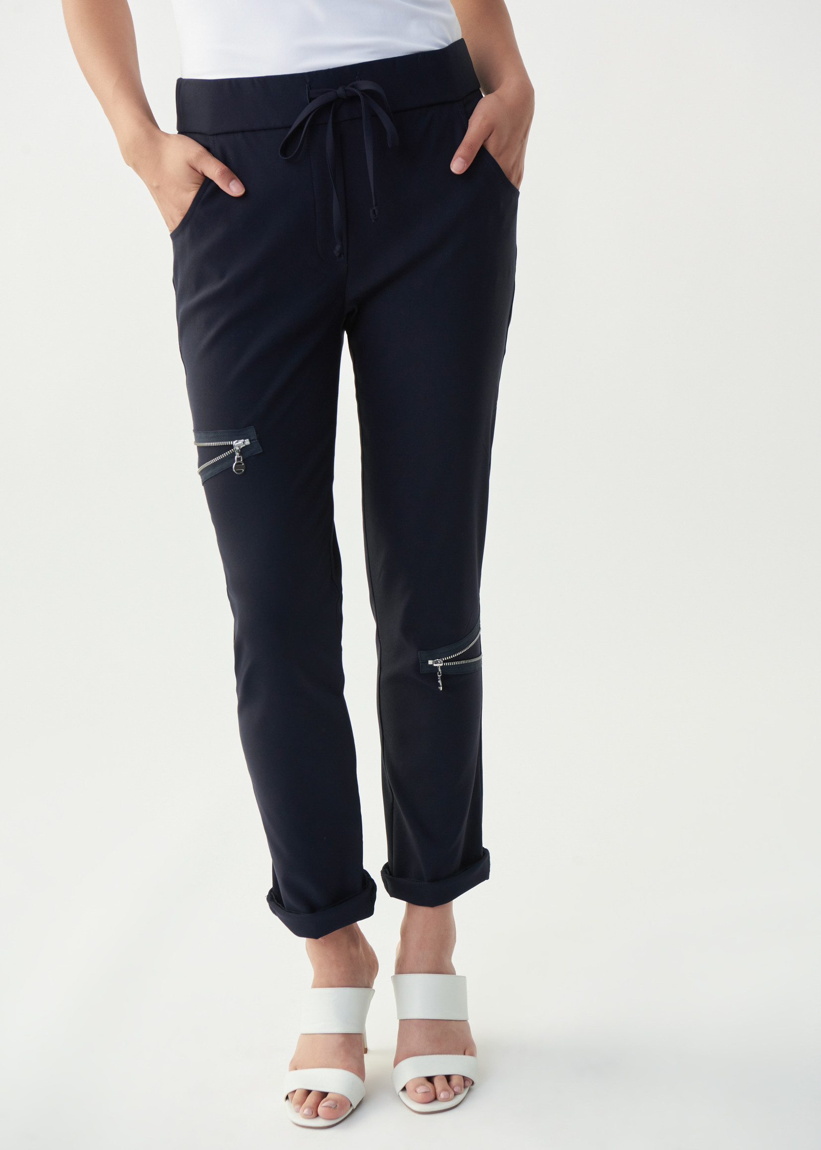 Joseph Ribkoff Navy Ankle Pant with Cuff and Zippers