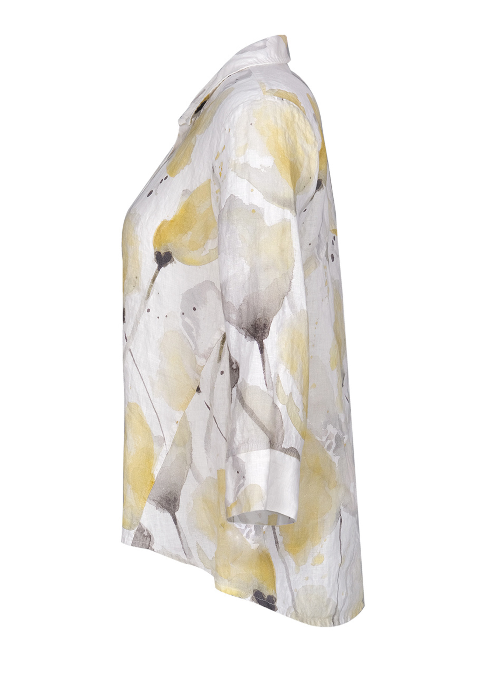Dolcezza Collared Linen Floral Abstract Blouse