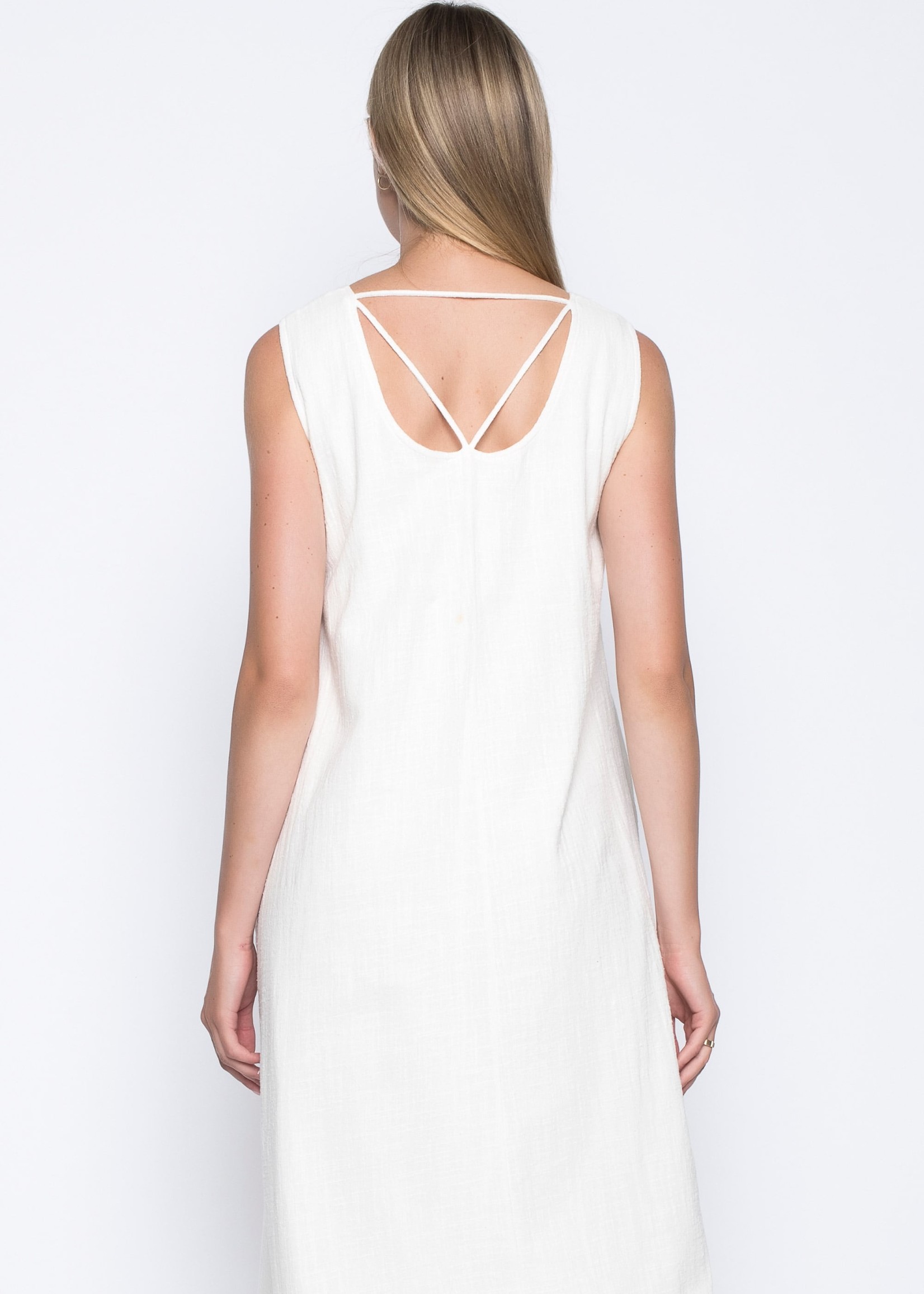 Picadilly Sleeveless White Dress with Buttons