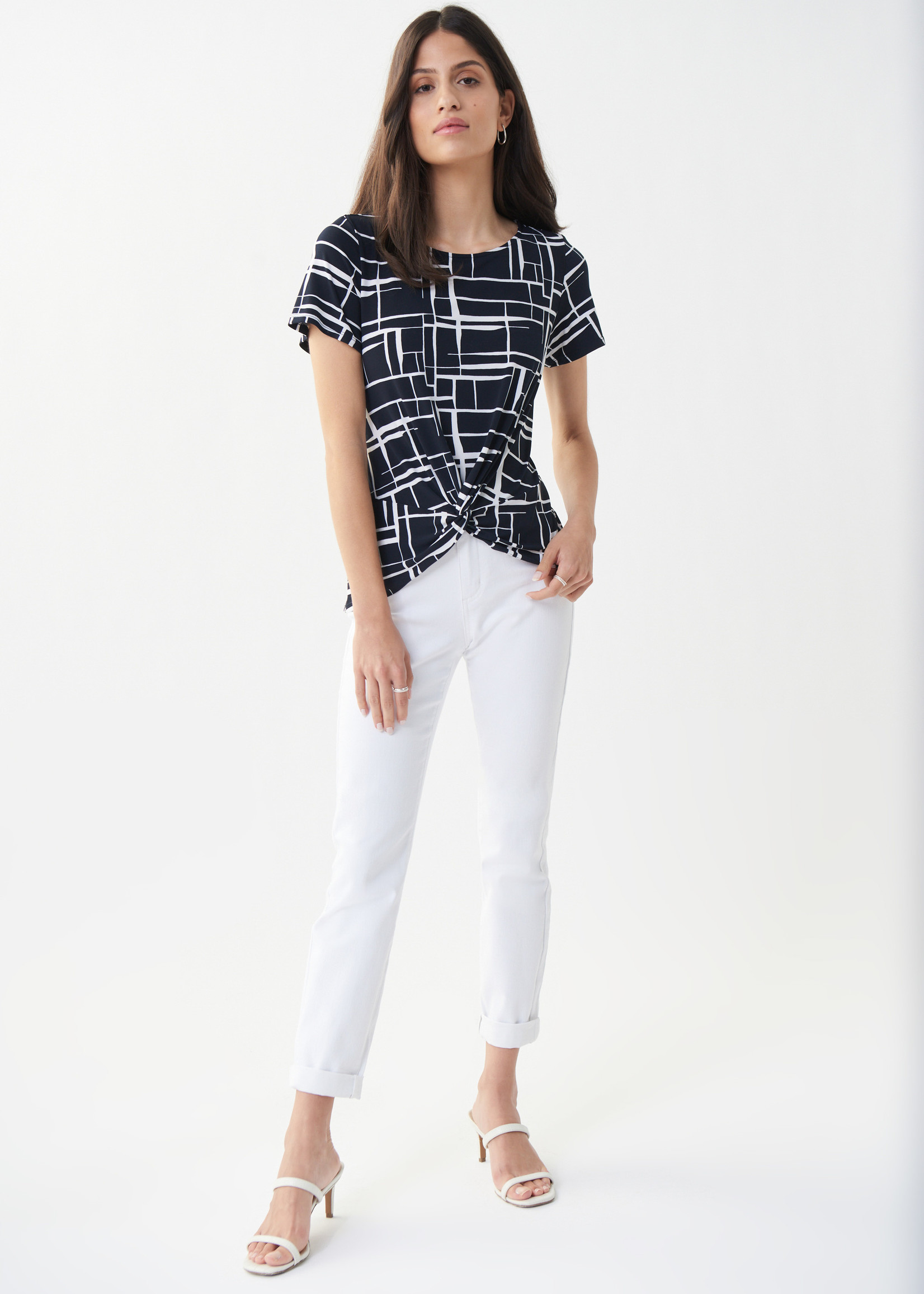 Joseph Ribkoff Short-Sleeve Top with Front Knot