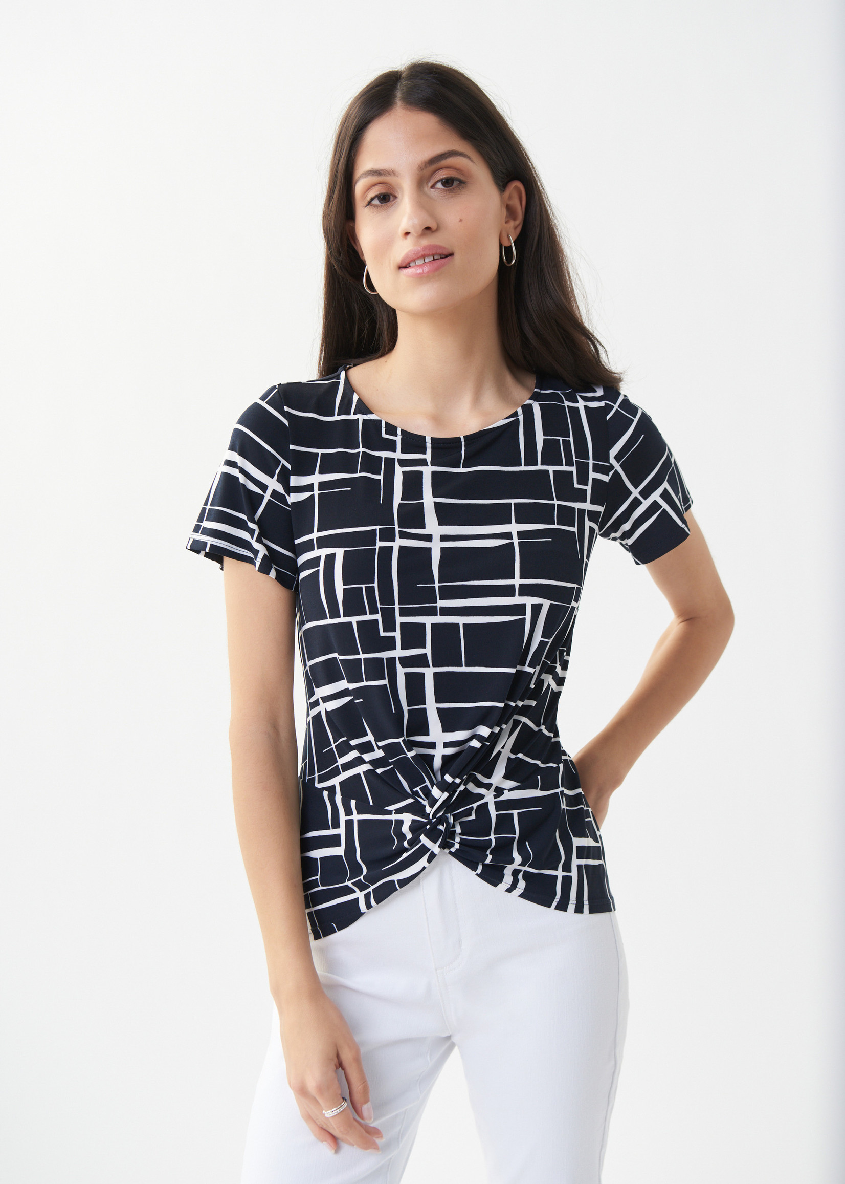 Joseph Ribkoff Short-Sleeve Top with Front Knot