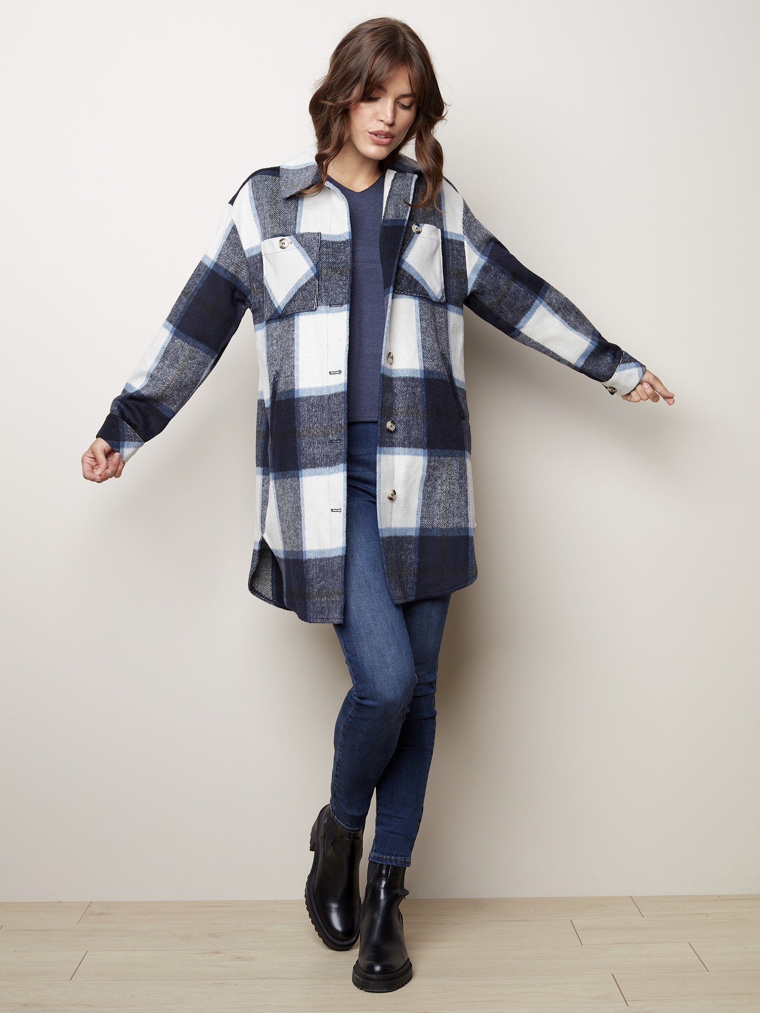 CHARLIE B Blue \u0026 White Plaid Shacket 