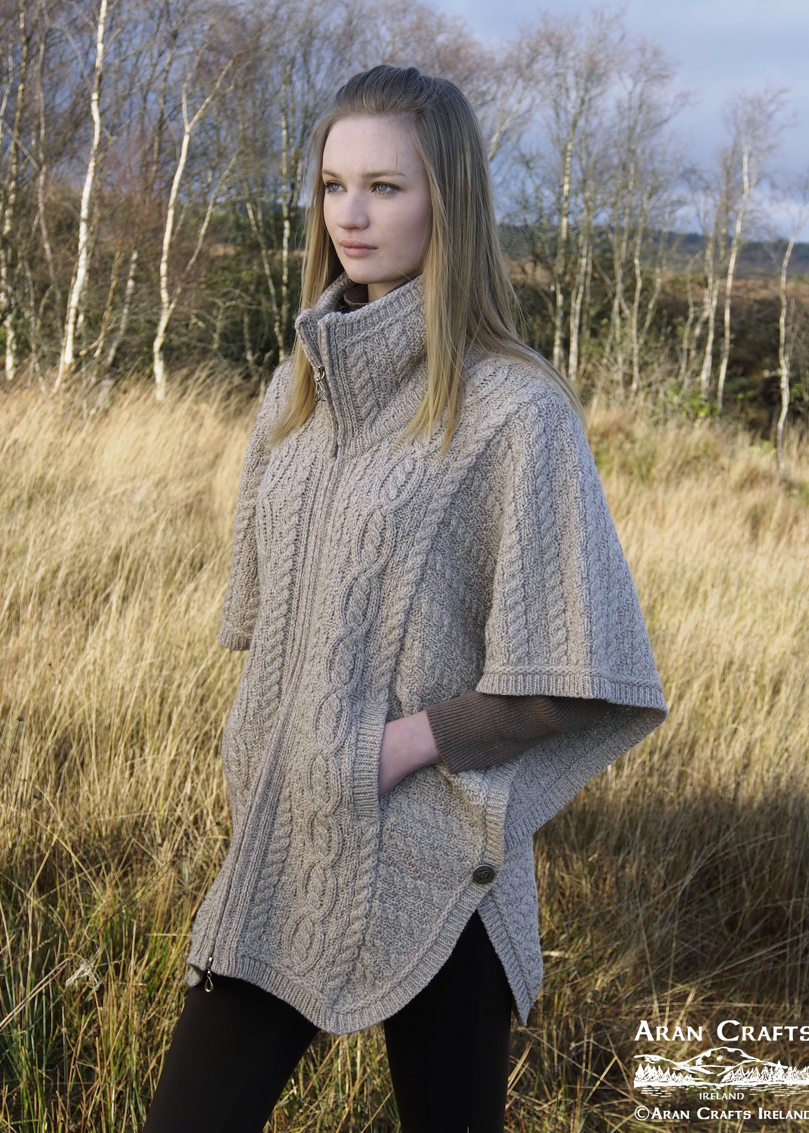 West End Wool Cable Knit Poncho