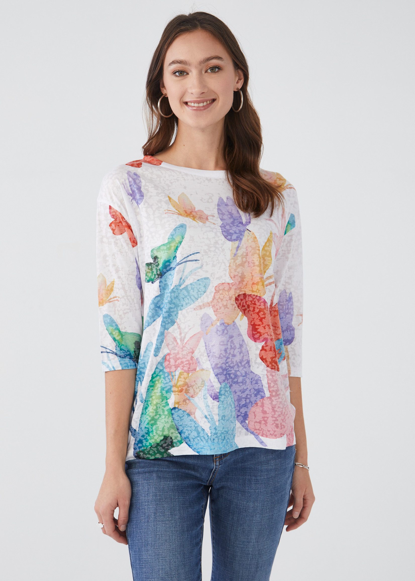 FDJ Butterfly Printed 3/4 Sleeve Top