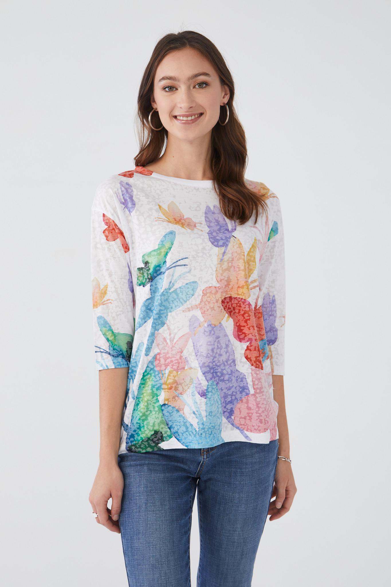 Butterfly Printed 3/4 Sleeve Top-1