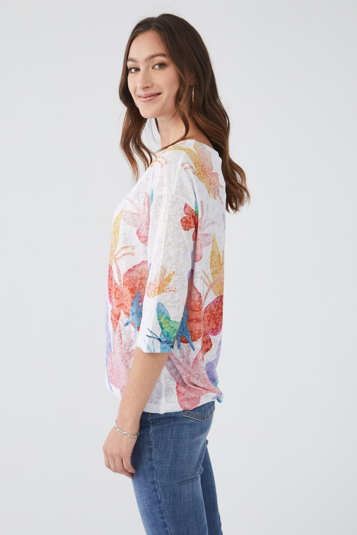 Butterfly Printed 3/4 Sleeve Top-3