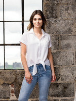 Alison Sheri White Short-Sleeve Blouse with Tie