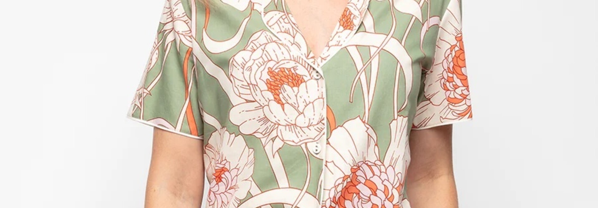 Sage Floral Pyjama Top Short Sleeve