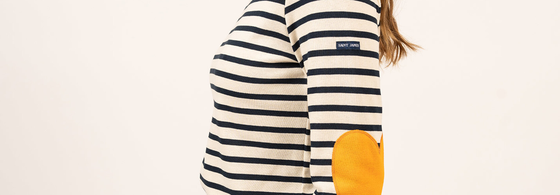 Striped Cotton Top with Elbow Patch