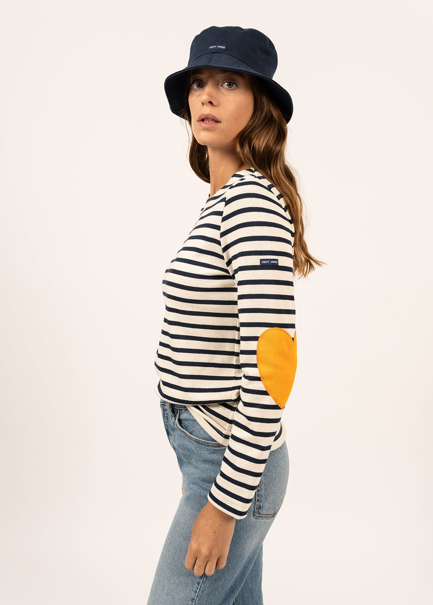 Striped Cotton Top with Elbow Patch-1