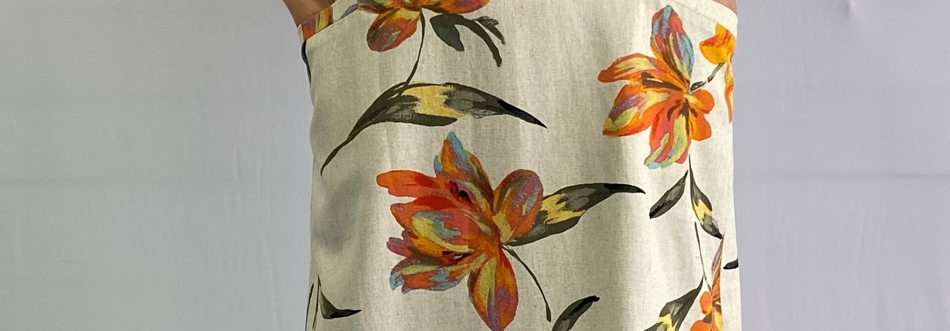 Floral Part Linen Sleeveless Dress
