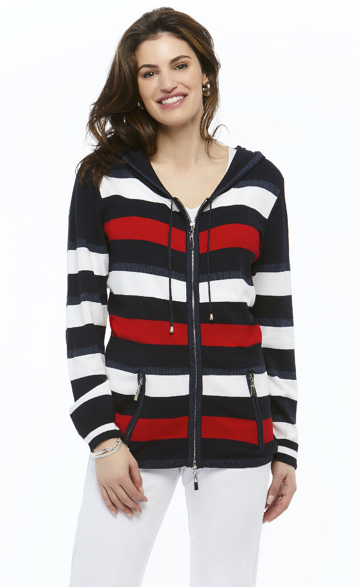 Striped Zipper Front Sweater-1