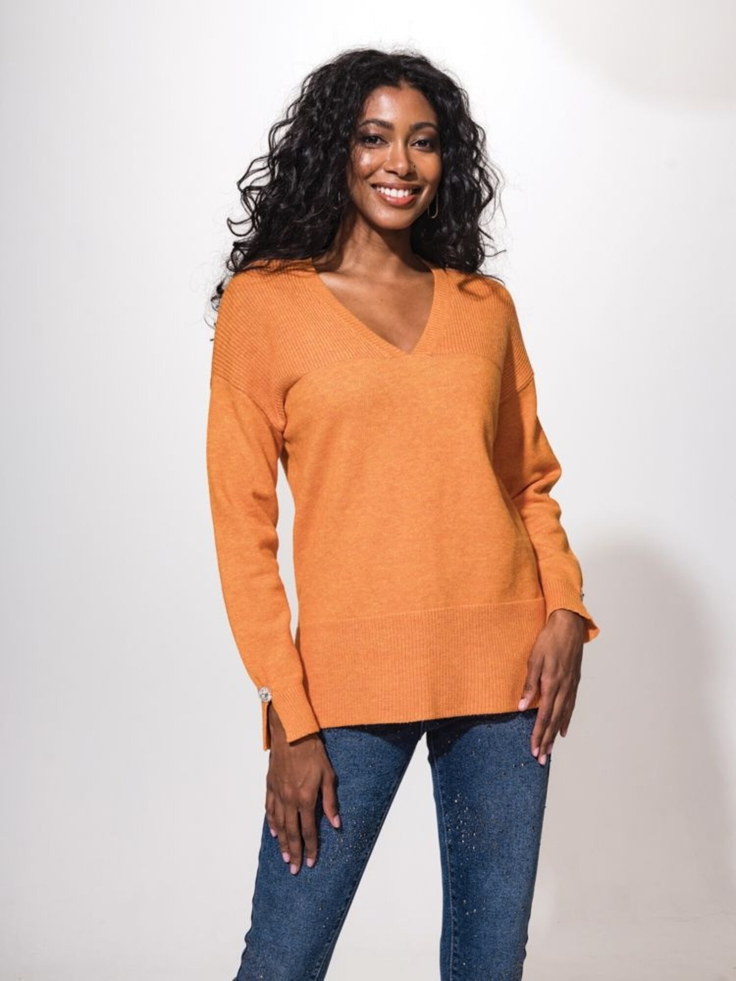 Orange v shop neck sweater