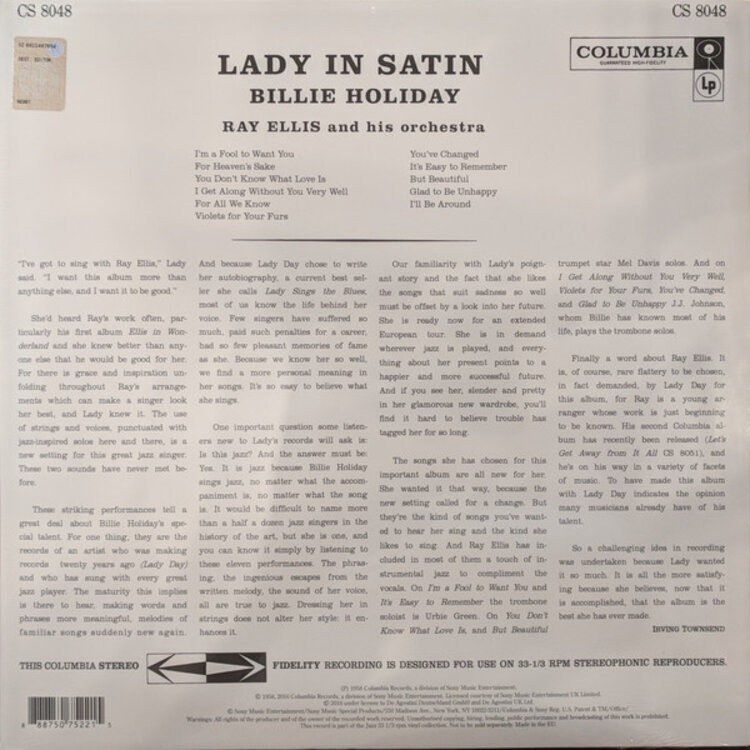 Jazz Holiday, Billie - Lady In Satin LP